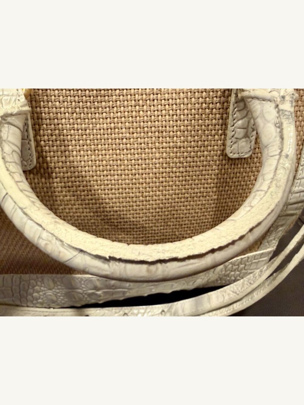 Brahmin White Croc Embossed Leather & Woven Straw Satchel Shoulder Bag - Picture 15 of 16